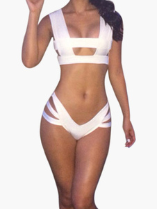 Maillot de bain 2 pièces en lycra spandex unicolore creusé