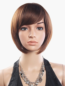 Perruque courte marronne en fibre coupe Bob