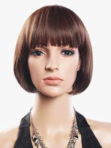 Perruque courte marronne en fibre de coupe Bob