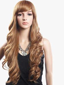 Perruque longue marronne claire de boucles volumineuses