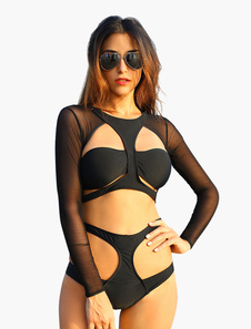 Maillot de bain 2 pièces en lycra spandex noir creusé