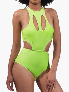 Maillot de bain 1 pièce en lycra spandex vert fluo creusé