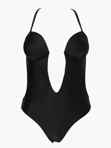 Bikini d'une pièce en lycra spandex noir unicolore à dos nu