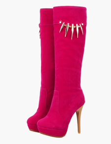 Bottes plate-forme à talon aigu en micro daim