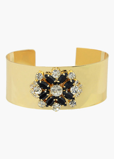 Bracelet de menottes métallique avec fleur de strass