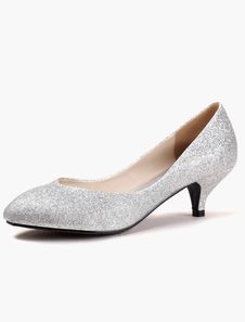 Escarpins à petit talon bout pointu en tissu de paillettes