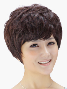 Perruque de cheveux humains marronne claire bouclée