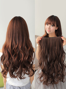 Extension de cheveux marronne longue frisée ébouriffée