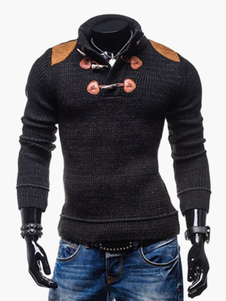 Pull en coton mélangé gris foncé à col montant