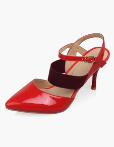 Escarpins à bout pointu et talon aigu en PU verni élastique