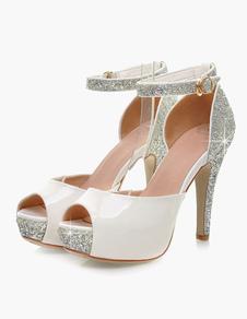 Sandales plateforme à talon aigu en PU verni