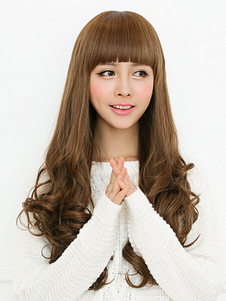 Perruque longue marronne claire en fibre frisée boucles en spirale