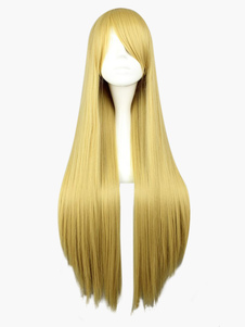 Perruque longue or ébouriffée en fibre droite