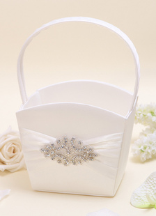 Panier de fleur carré en satin blanc avec strass
