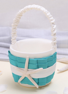 Panier de plage pour mariage en polyester bleu bicolore