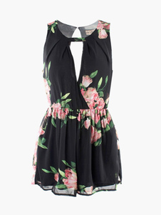 Combinaison courte imprimée fleurie plissée