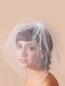 Voile à joues 2 couches en voile de tulle avec fausses perles