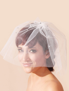 Voile à joues 1 couche en voile de tulle avec perles