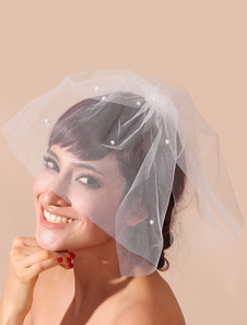 Voile à joues 1 couche en voile de tulle avec fausses perles
