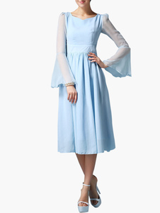 Robe longue en chiffon bleu clair translucide manches évasées