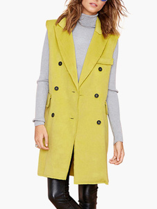 Veste en polyester vert jaune unicolore sans manche