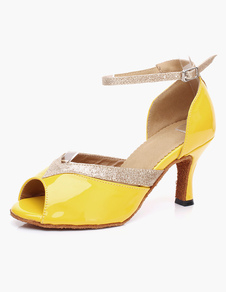 Chaussures de latine en PU jaune à talon évasés
