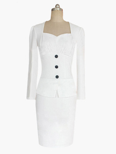 Robe moulante en coton mélangé unicolore manche longue