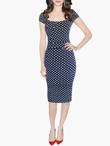 Robe moulante en coton mélangé à pois