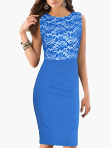 Robe moulante en coton mélangé avec dentelle