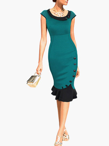 Robe moulante en coton mélangé color-block avec boutons