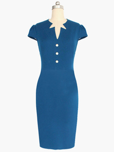 Robe moulante en coton mélangé unicolore avec bouton