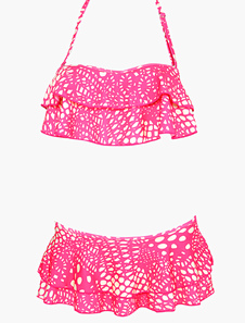 Maillot de bain 2 pièces imprimé géométrique à volants