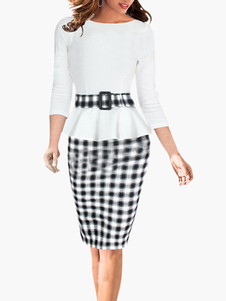 Robe moulante en coton mélangé écossais de faux deux-pièces
