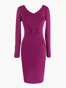 Robe moulante en coton mélangé à col V avec noeud