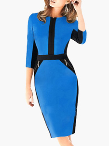 Robe moulante en coton mélangé color-block avec zip