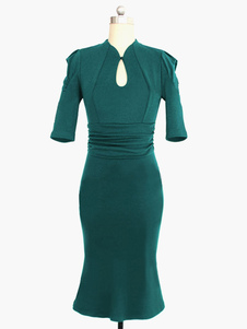 Robe moulante sirène en coton mélangé unicolore plissé