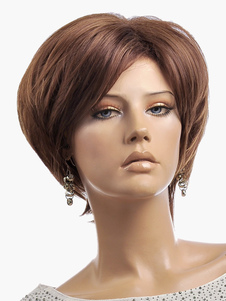 Perruque courte marronne ébouriffée droite