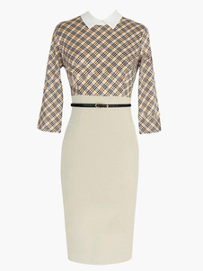 Robe moulante en coton mélangé abricot écossais