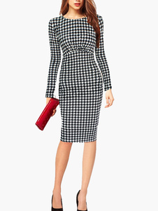 Robe moulante en coton mélangé imprimé dents de chien