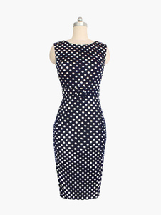 Robe moulante en coton mélangé à pois avec ceinture