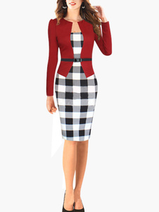 Robe moulante en coton mélangé écossais de faux deux-pièces