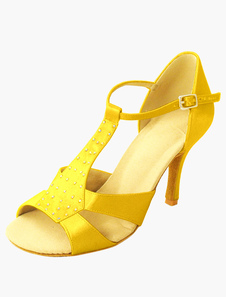 Chaussures de danse latine en soie et satin de T-bracelet