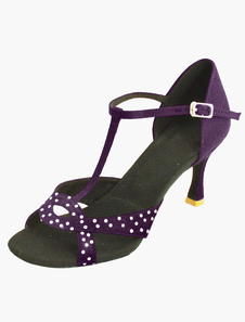 Chaussures de latine T-bracelet en soie et satin à bout ouvert