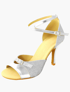 Chaussures de latine en tissu de paillettes à bout ouvert