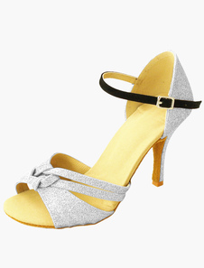 Chaussures de latine en tissu de paillettes à bout ouvert