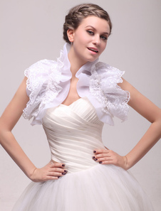 Boléro de mariage en tulle ivoire à volants de dentelle