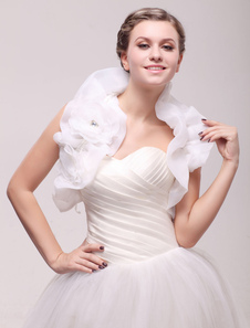 Boléro de mariage en tulle ivoire plissé avec fleur