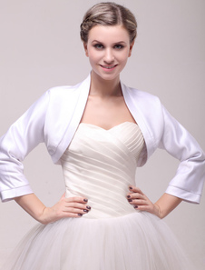 Boléro de mariage en satin blanc manche longue