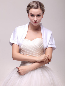 Boléro de mariage en satin ivoire manche courte