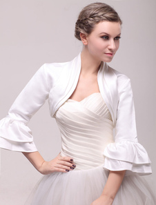 Boléro de mariage en satin ivoire à manche évasée